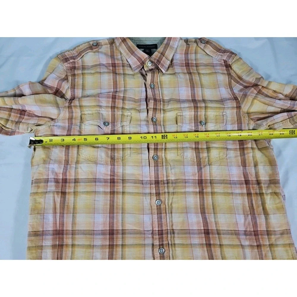 Banana Republic Long Sleeve Button Up Linen-Cotton Shirt Large 16-16.5‎ Plaid